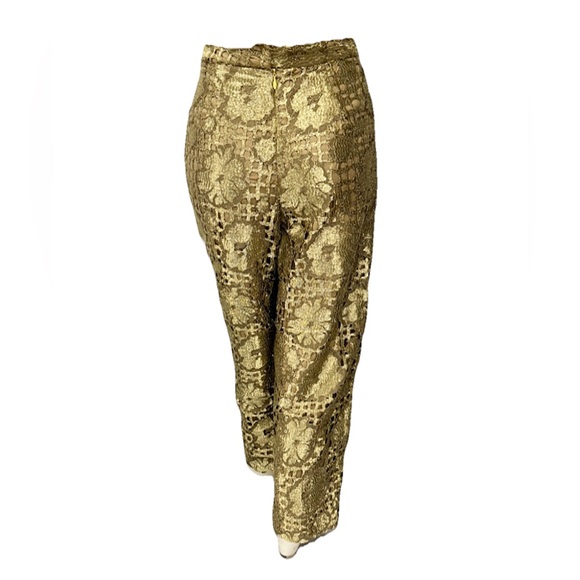 Raoul Arango Metallic Gold Lace Cutout Statement Pants Womens Small Avant Garde - Picture 3 of 11